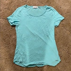 a blue t-shirt